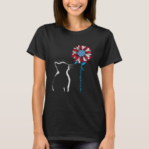 T-shirt Chat USA Flower 4 juillet Sunflower Drapeau améric