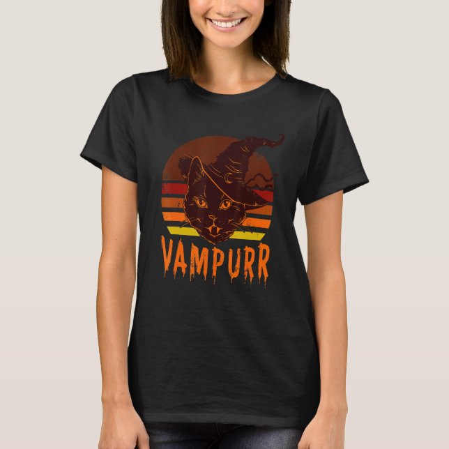 T-shirt Chat Vampire Dracula Vampurr Rétro Visage de Chat  (Devant)