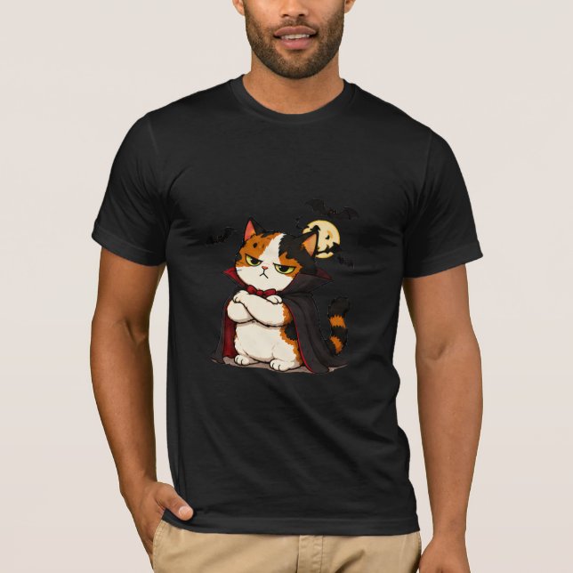 T-shirt Chat Vampire Grincheux Halloween  (Devant)