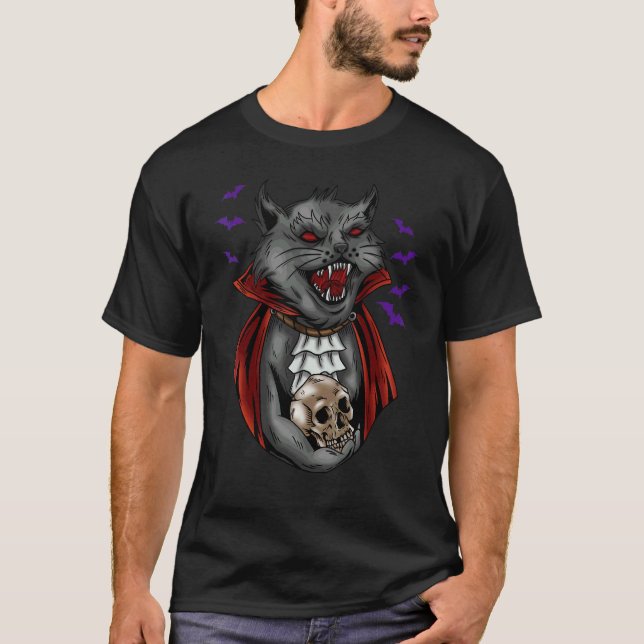 T-shirt Chat Vampire Halloween Gothique (Devant)