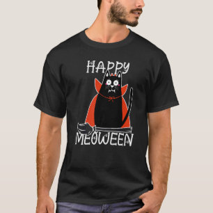 T-shirt Chat Vampire Noir Sur Un Balai Halloween Pour Chat