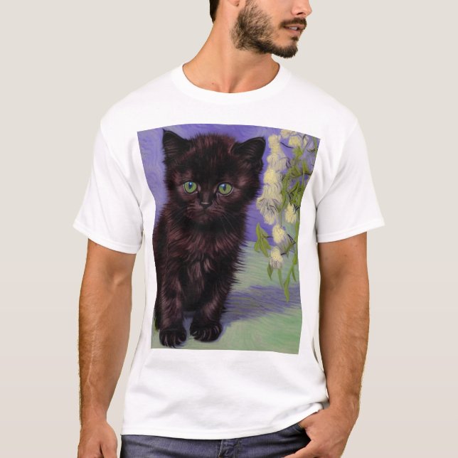 T-shirt Chat Van Gogh avec fleurs blanches (Devant)