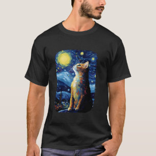 T-shirt Chat Van Gogh Starry Style Nuit Art Cute Peinture