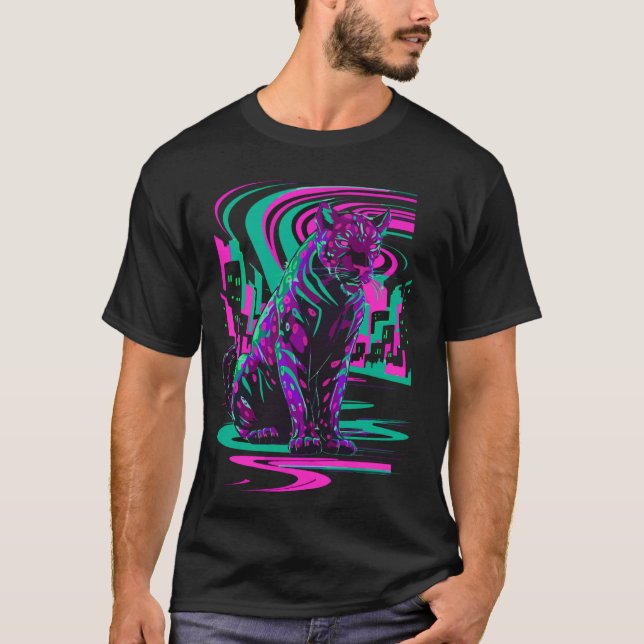 T-shirt Chat vaporwave esthétique synthwave cyberpunk noir (Devant)