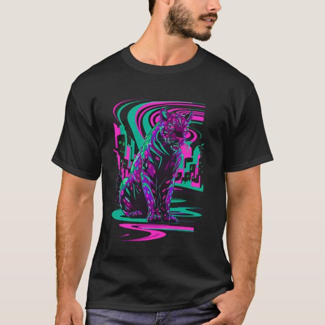 T-shirt Chat vaporwave esthétique synthwave cyberpunk noir (Devant)