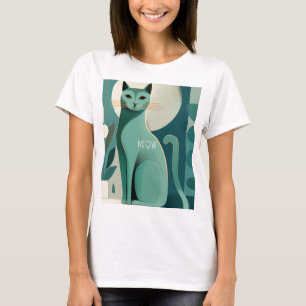 T-shirt Chat Vert Rétro "Meow"