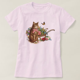 T-shirt Chat Vintage et Roses Rose