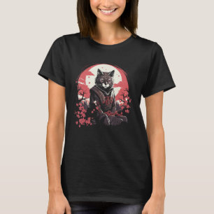 T-shirt Chat vintage Japonais Samurai cerise en fleurs
