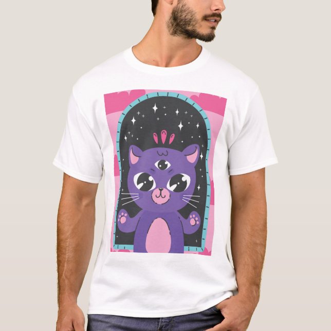 T-shirt Chat violet mystique. (Devant)
