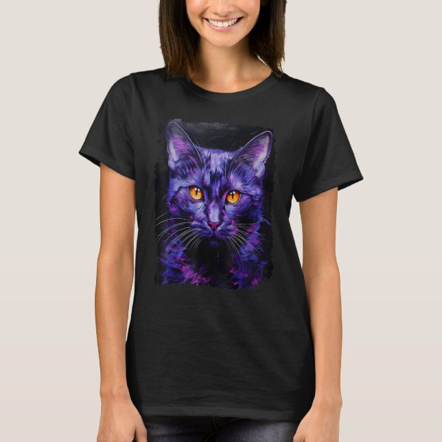 T-shirt Chat Violet Pop Art (Devant)