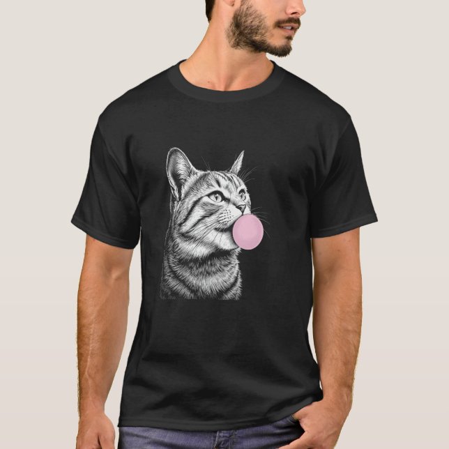 T-shirt Chat Visage Cheval Bubble Gum, Funny mignon Noir (Devant)