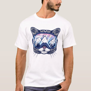 T-shirt Chat visage félin avec lunettes de ski