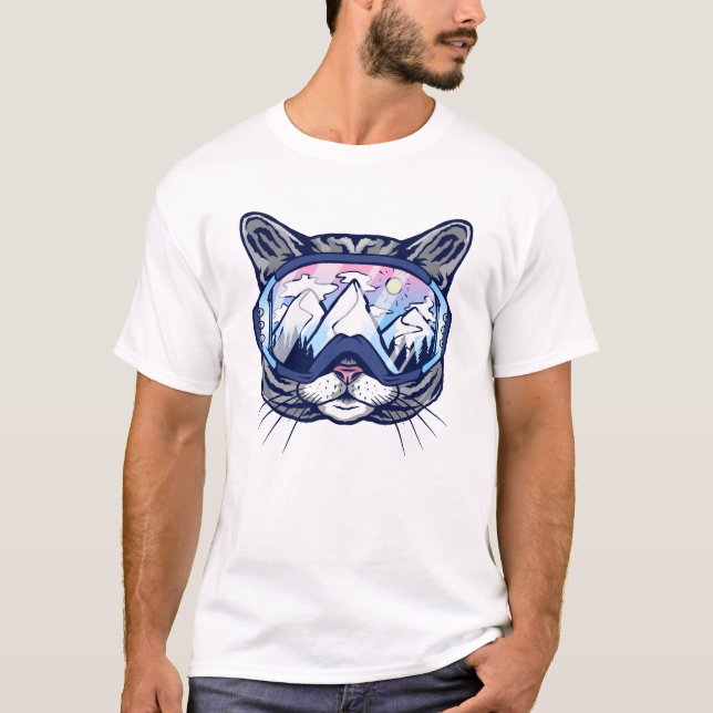 T-shirt Chat visage félin avec lunettes de ski (Devant)