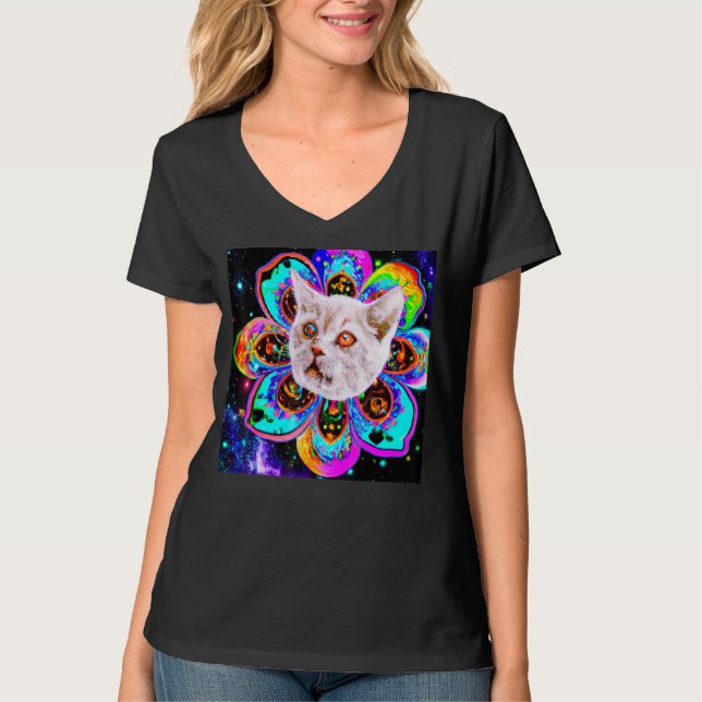 T-shirt Chat visage fleur art goofy chaton (Devant)