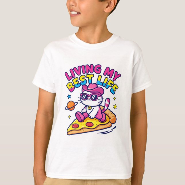 T-Shirt Chat Vivre Ma Meilleure Vie (Devant)