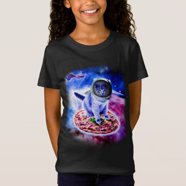 T-Shirt Chat Voler Une Astronaute De Pizza Funny Kitten Sp (Devant)