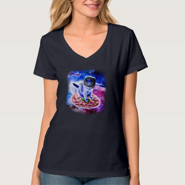 T-shirt Chat Voler Une Astronaute De Pizza Funny Kitten Sp (Devant)