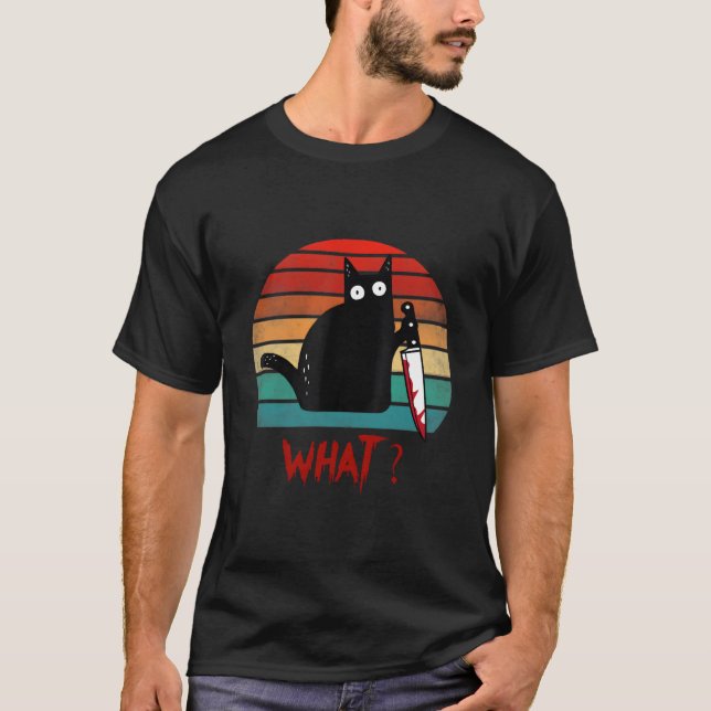 T-shirt Chat W Chat Noir Chat Ous Avec Couteau (Devant)