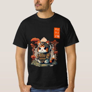 T-shirt Chat Warrior japonais écriture Anime Art pour kawa
