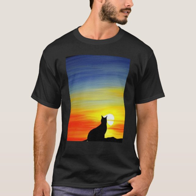 T-shirt Chat Watching Sunset scène Chat Noir Sunset 3 (Devant)