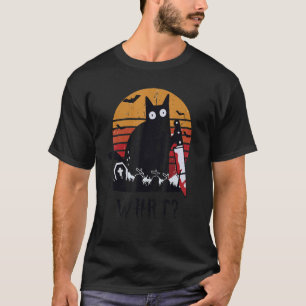 T-shirt Chat Wha Chat Noir Avec Couteau Tueur Halloween