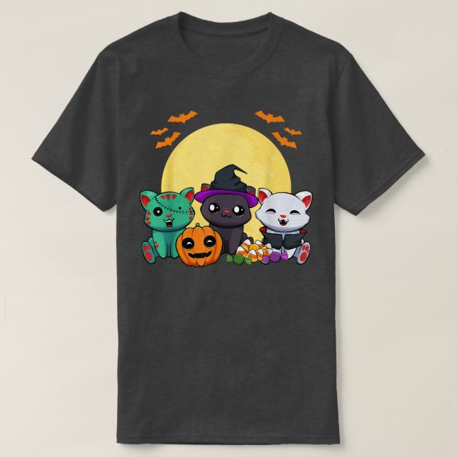 T-shirt Chat Witch Zombie Vampire Lazy Halloween Costume C (Design devant)