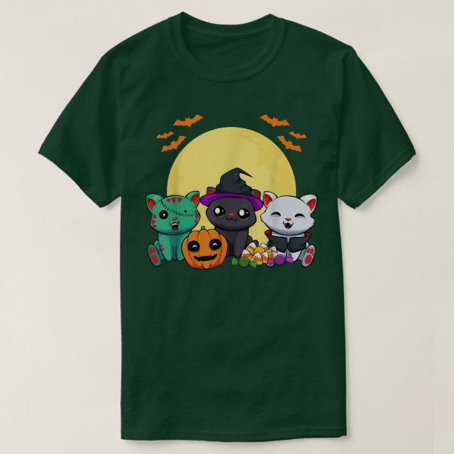 T-shirt Chat Witch Zombie Vampire Lazy Halloween Costume C (Design devant)