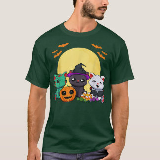 T-shirt Chat Witch Zombie Vampire Lazy Halloween Costume C