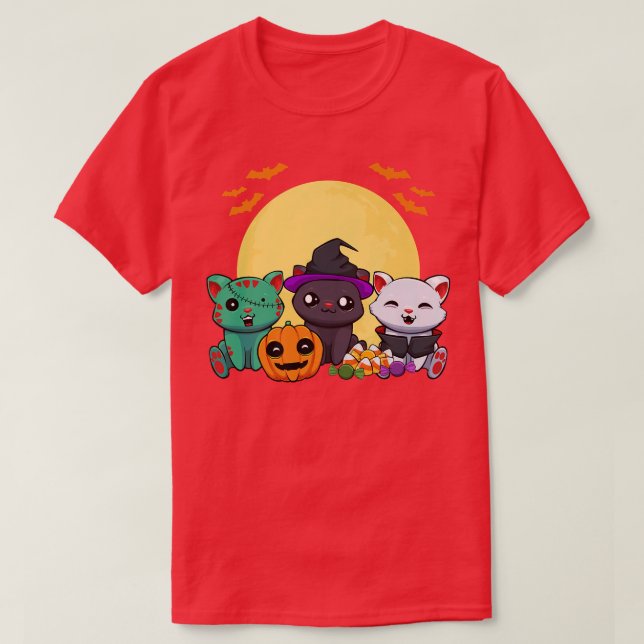 T-shirt Chat Witch Zombie Vampire Lazy Halloween Costume C (Design devant)