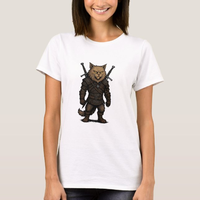 T-shirt Chat Witcher – Guerrier de Fantasy Médiévale (Devant)