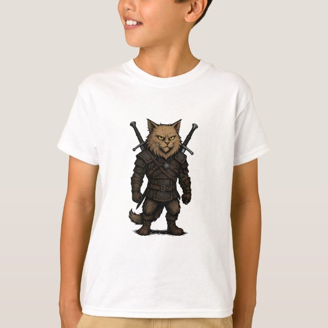 T-shirt Chat Witcher – Guerrier Fantasy Médiéval (Devant)
