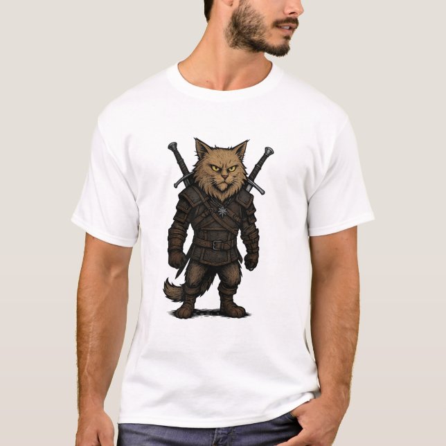 T-shirt Chat Witcher – Guerrier Fantasy Médiéval (Devant)