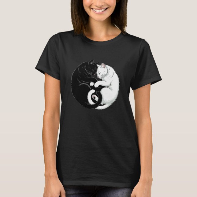 T-shirt Chat Yin et Yang noir et blanc (Devant)