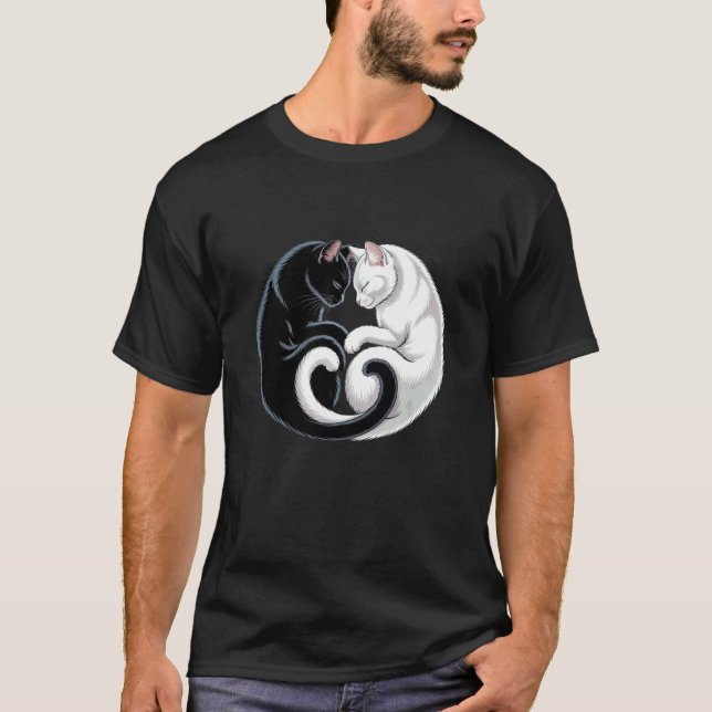 T-shirt Chat Yin et Yang noir et blanc (Devant)