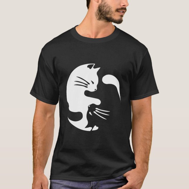 T-shirt Chat Yin Yang Paix Amour Interconnecté (Devant)