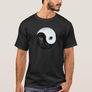T-shirt Chat Yin Yang Visage Méditation Yoga Noir Et Blanc