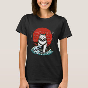 T-shirt Chat Yokai Japonais - Vague Géante Maneki Neko En
