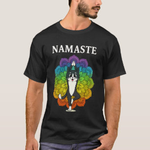 T-shirt Chat Zen Mignon Namaste Dessin Mandala Yoga Coloré