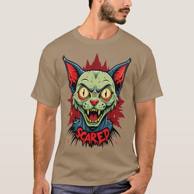 T-shirt Chat zombie effrayé (Devant)