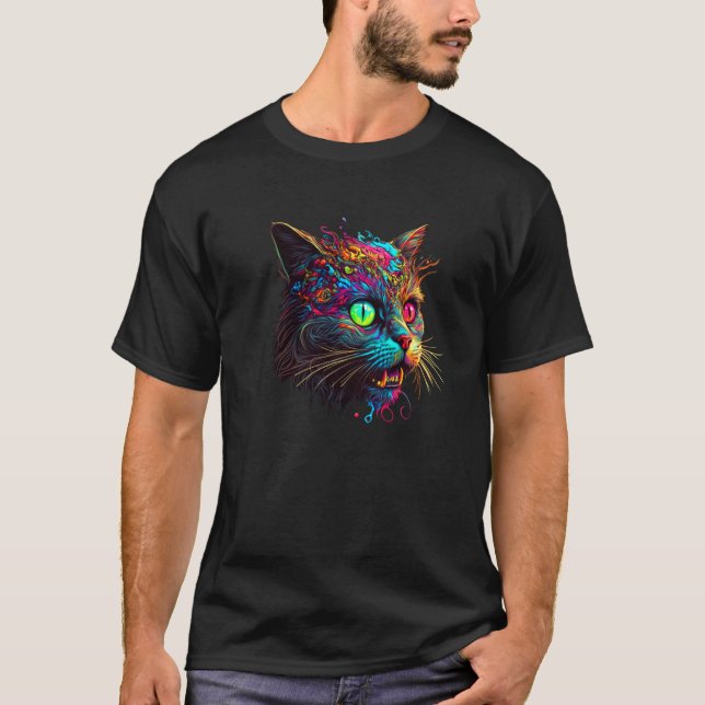 T-shirt Chat Zombie Psychedelique Tacheté de Peinture de C (Devant)