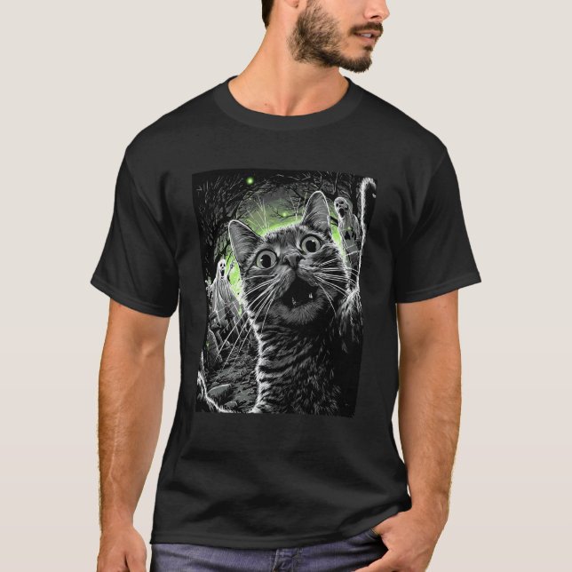 T-shirt Chat Zombie Selfie Drôle Épouvantable Halloween Ci (Devant)