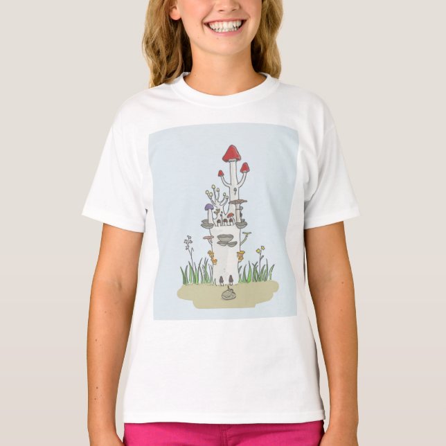 T-shirt Château de champignons dessiné à la main (Devant)