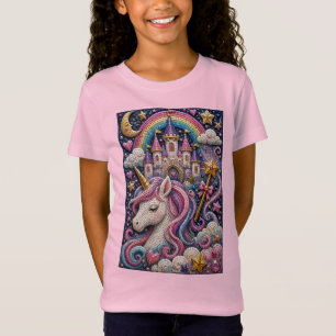 T-Shirt Château de licorne enchantée T Shirt Mosaïque 3D