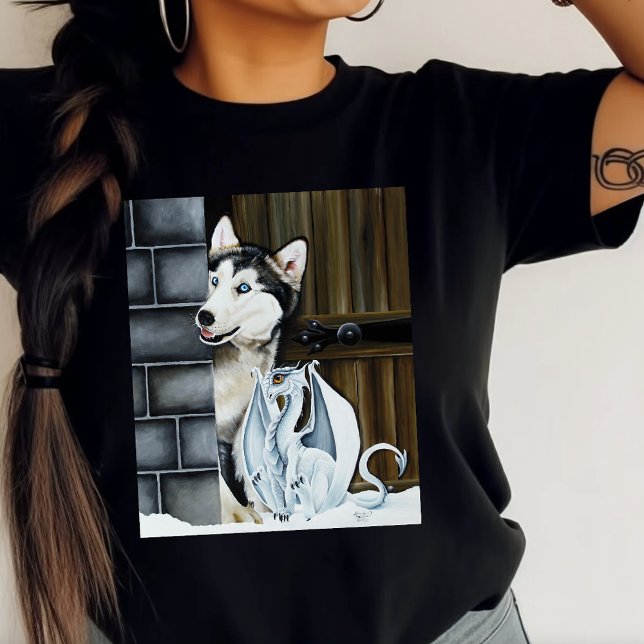 T-shirt Château Dragon Fantaisiste de Chien Husky d'Hiver  (Créateur téléchargé)