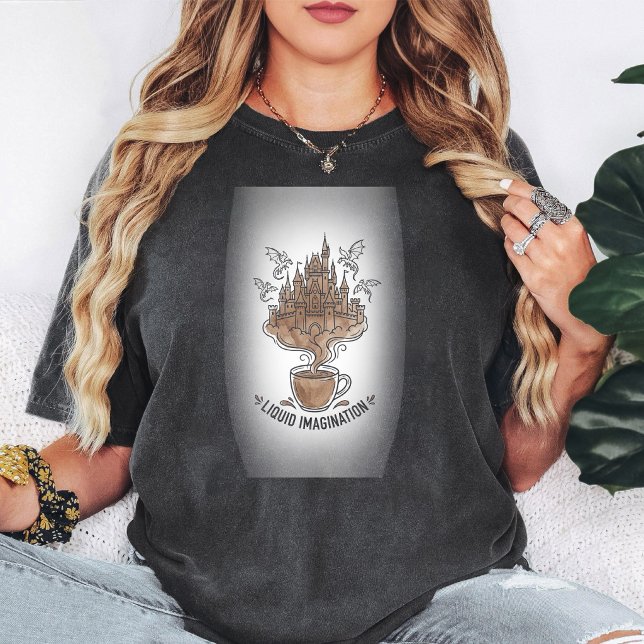 T-shirt Château Dragon Imagination Liquide Café Art (Créateur téléchargé)