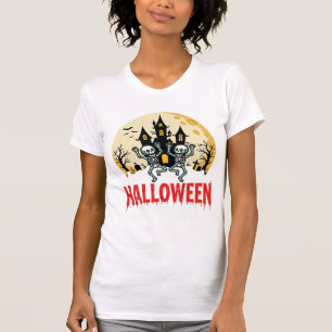 T-shirt Château hanté de squelettes dansants Halloween à v