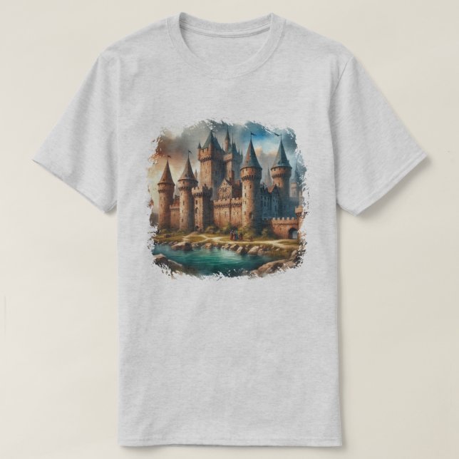 T-shirt Château médiéval au bord d'une rivière tranquille  (Design devant)