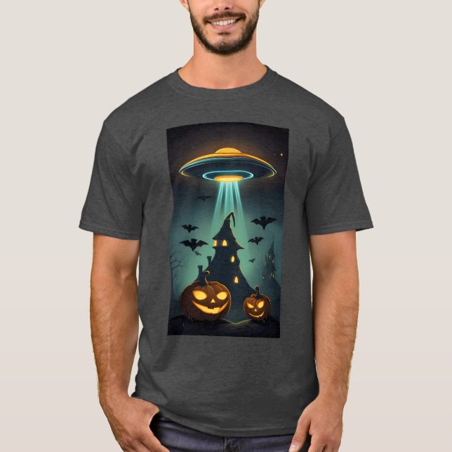 T-shirt Château UFO Halloween vintage (Devant)