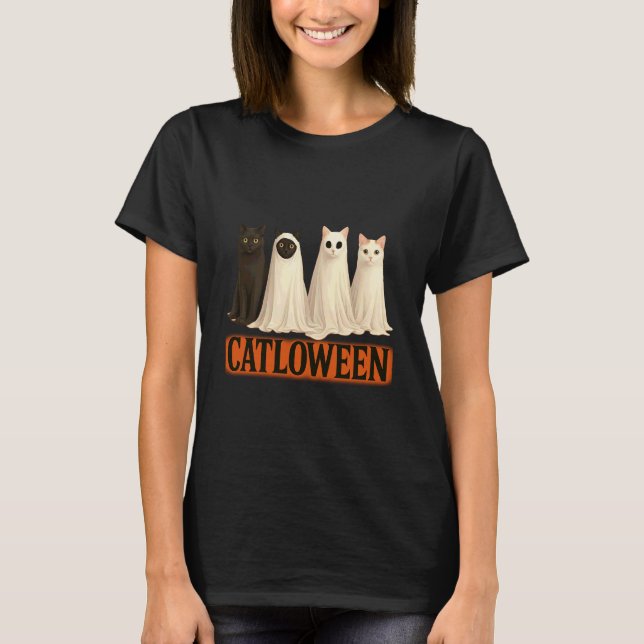 T-shirt Chatloween Drôles de Chats Fantôme Costume Hallowe (Devant)