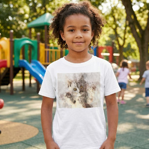 T-shirt Chaton à l'aquarelle joueur avec des yeux ambre br